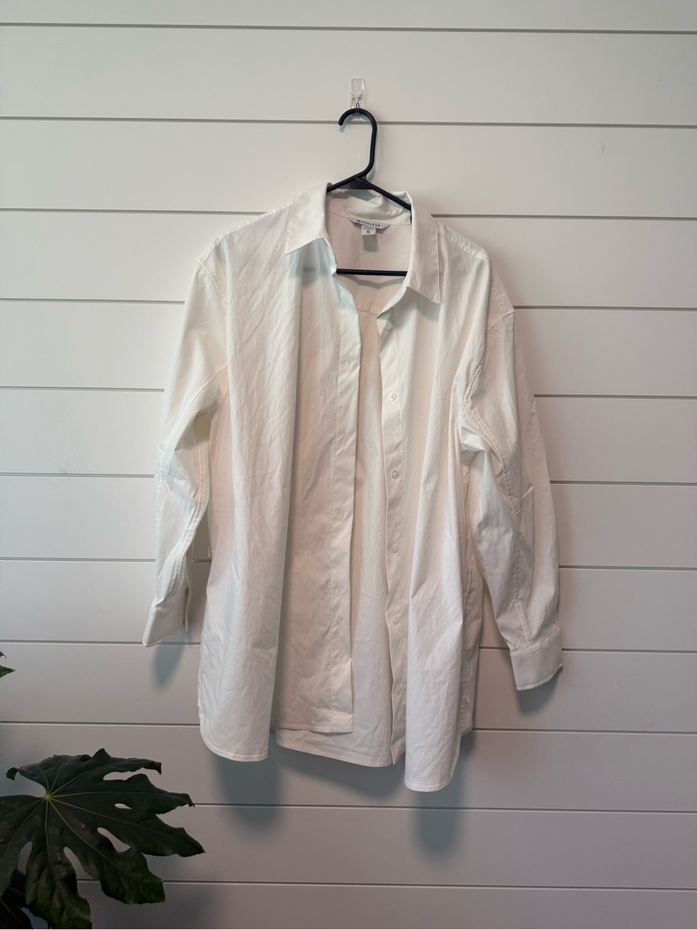 Athleta White Oversized Poplin Top Button-Front Collared Shirt Zip Pocket XL